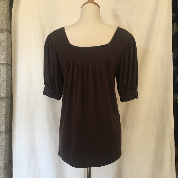 Allen B - brown puffy sleeve baby doll top unconstructed - size m - Picture 2 of 4